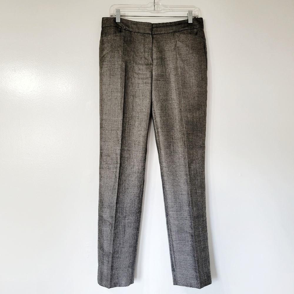 Elie Tahari Black & Silver Metallic Wool Blend Straight Leg Pant Size 6